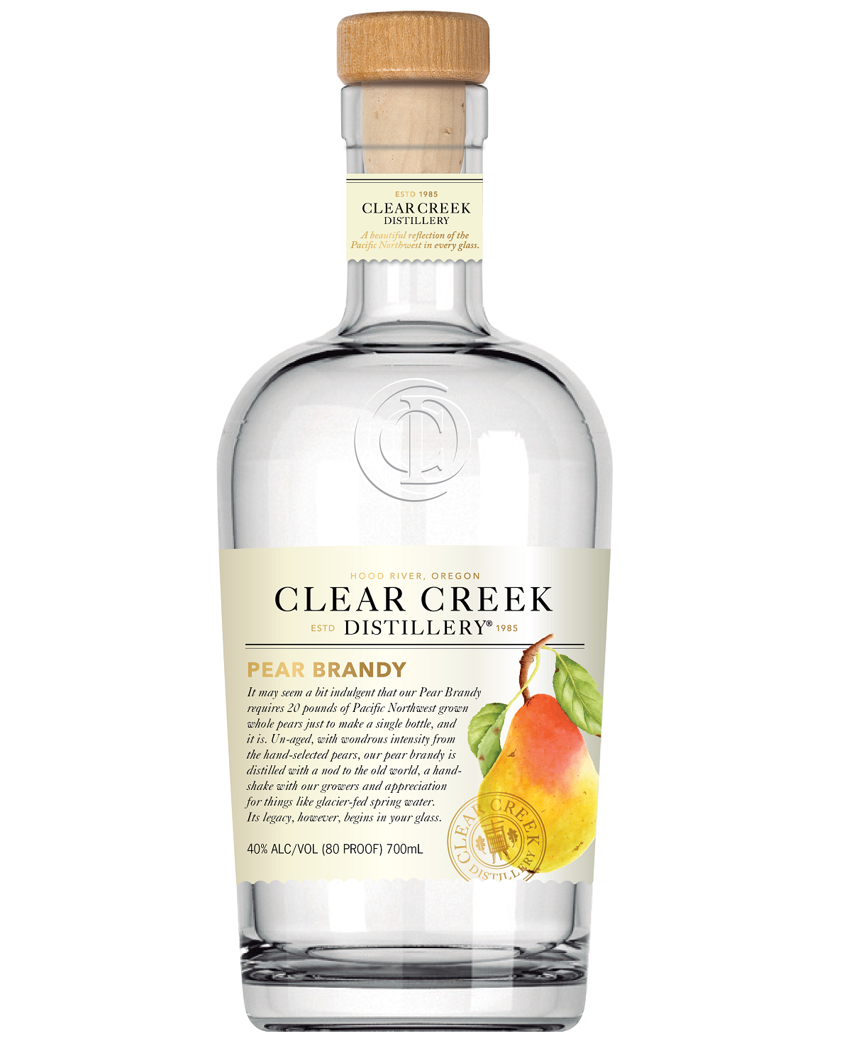 Clear Creek Pear Brandy bottle from Clear Creek Distillery