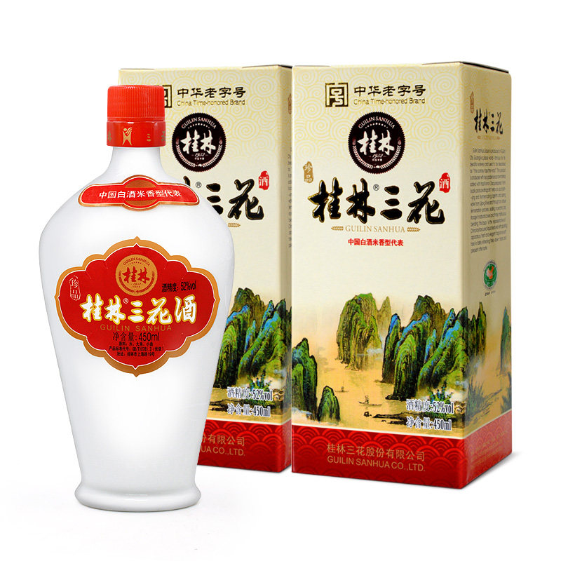 桂林珍品三花酒450ml*6瓶 高度52度粮食酒米酒米香型白酒桂林特产_虎窝淘 bottle from Guilin Xiangshan Distillery